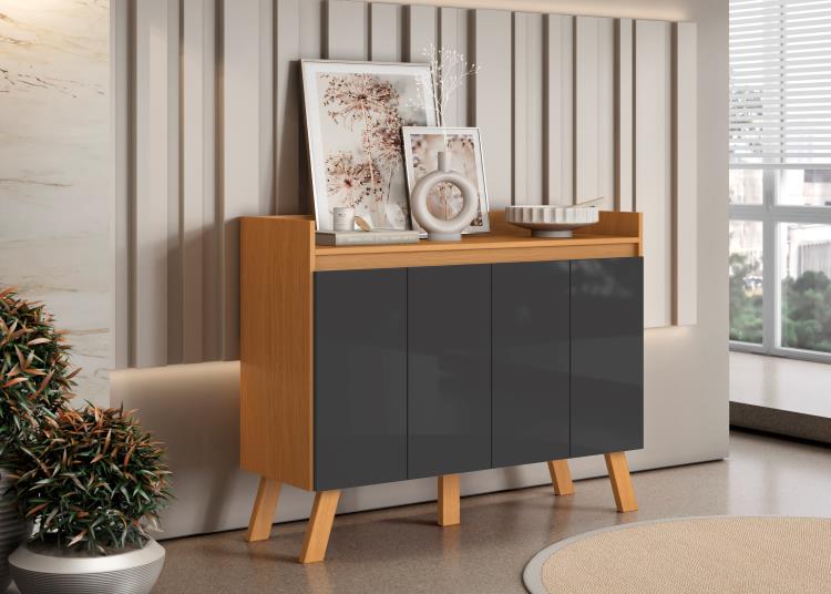 Aparador Aramoveis 4P Cinamomo.Grafite Aramoveis