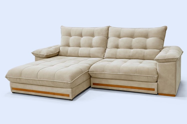 Estofado Retratil Reclinavel Barcelona 250 2×100 mais Braco 25cm Veludo Inca Bege Claro 02 Idealle