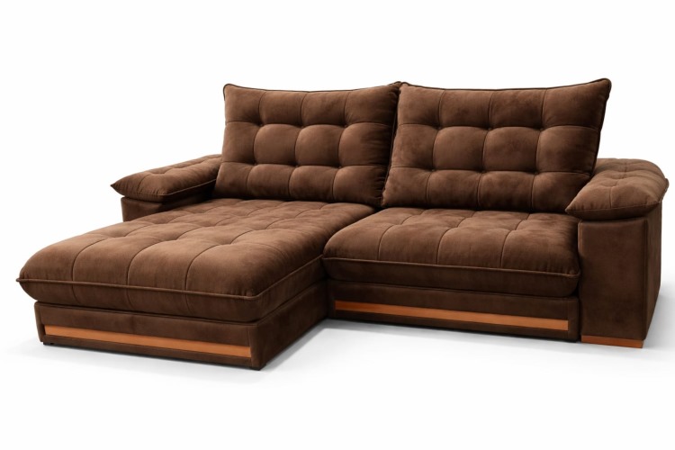 Estofado Retratil Reclinavel Barcelona 250 2×100 mais Braco 25cm Pillow 30 Veludo Inca Marrom 17 Idealle