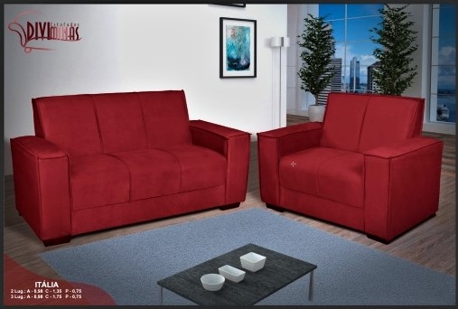Conj Estofado Italia 2x3Lgs Vel Suede Vermelho 18 Diviminas