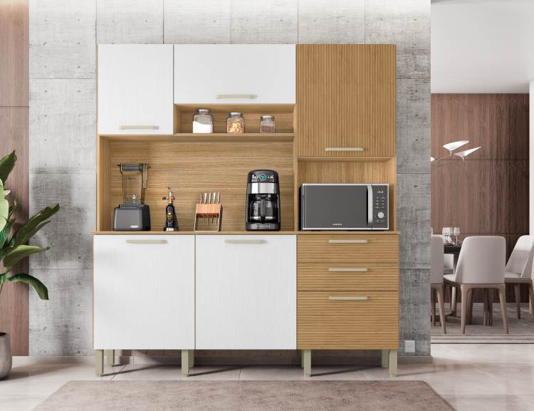 Kit Cozinha Ferrara Plus 6P2G Freijo.Supremo.Freijo Ripado 3D Kits Parana