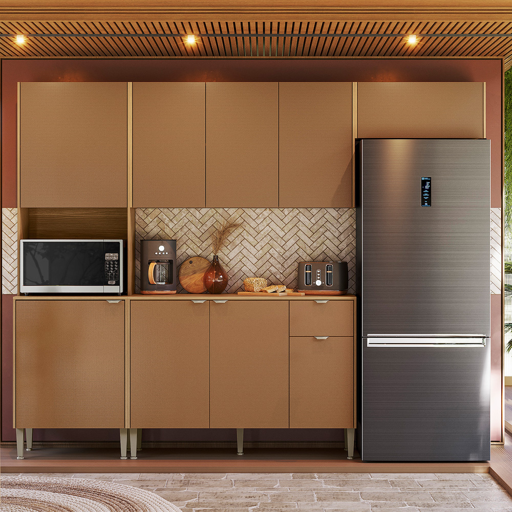 Cozinha Soul com Balcao 1200 9P1G Freijo.Caramelo Kits Parana