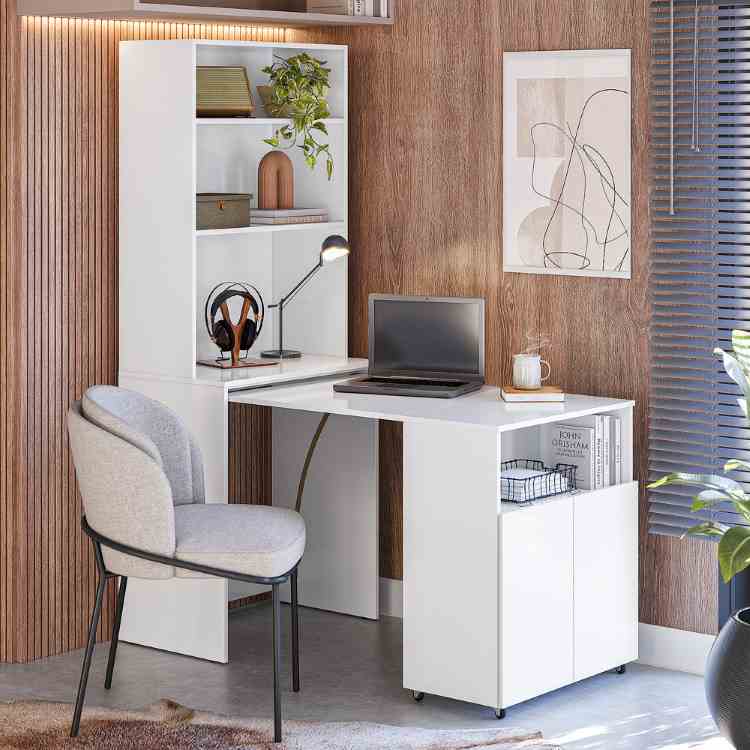 Mesa Duo com Tampo de Mesa Retratil Visualizacao Modo Quarto Kits Parana