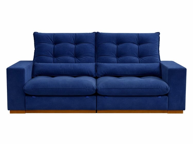 Estofado Retratil Reclinavel Toronto 250 2×100 mais 25cm Brc com Pillow 25cm Veludo Suede Azul Bia Estofados