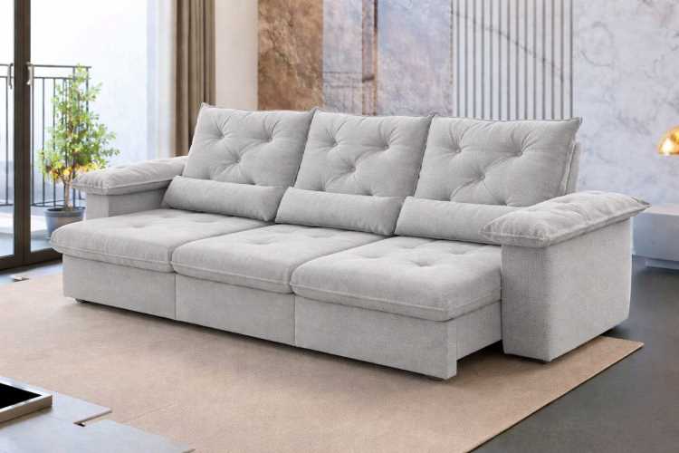 Estofado Retratil Reclinavel Atlas 320 3×90 Linho Gelo Idealle