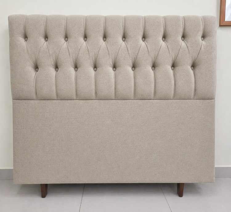Cabeceira Casal Venus 140 Modelo 014 Veludo Inca Bege Claro 15 SR Movelaria