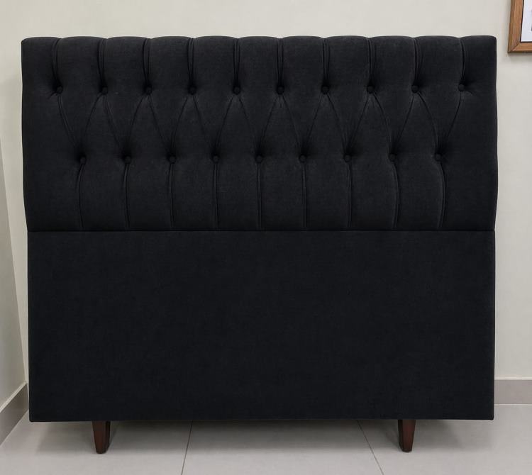 Cabeceira Casal Venus 140 Modelo 014 Veludo Inca Preto SR Movelaria