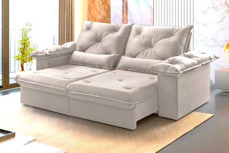 Estofado Retratil Reclinavel Atlas 200 2×80 + Braco 20cm Veludo Inca Bege Claro 02 Idealle