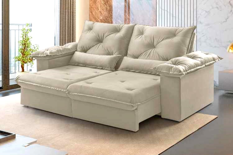 Estofado Retratil Reclinavel Atlas 200 2×80 + Braco 20cm Linho Bege 01 Idealle