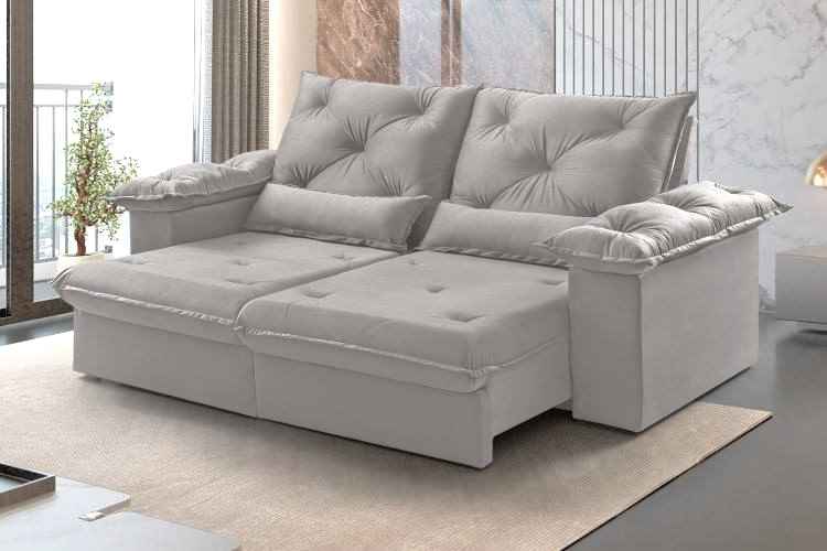 Estofado Retratil Reclinavel Atlas 200 2×80 + Braco 20cm Linho Gelo Idealle