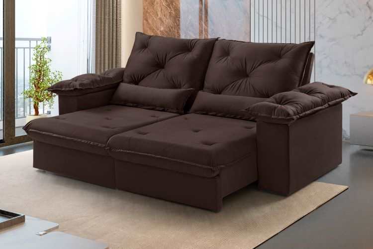 Estofado Retratil Reclinavel Atlas 200 2×80 + Braco 20cm Veludo Inca Marrom 17 Idealle