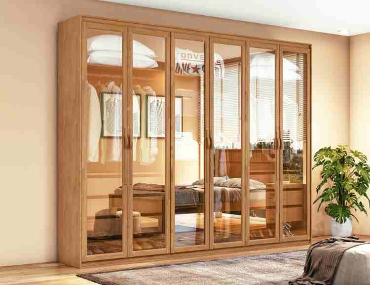 Roupeiro Suavita Glass 6P Vidro Reflecta Amendoa Clean Lopas Moveis
