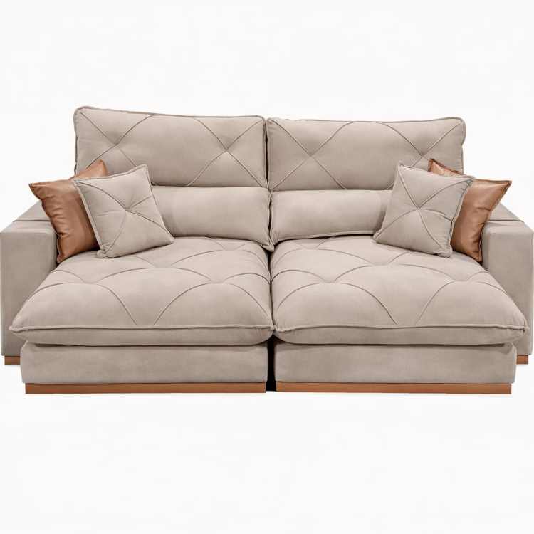 Estofado Retratil Reclinavel Geriba Plus 230 2×90 + Braço 25cm Veludo Incva Bege Claro 02 Idealle