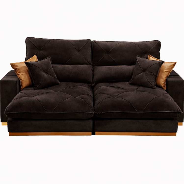 Estofado Retrátil Reclinável Geribá Plus 230 2×90 + Braço 25cm Veludo Inca Marrom 17 Idealle