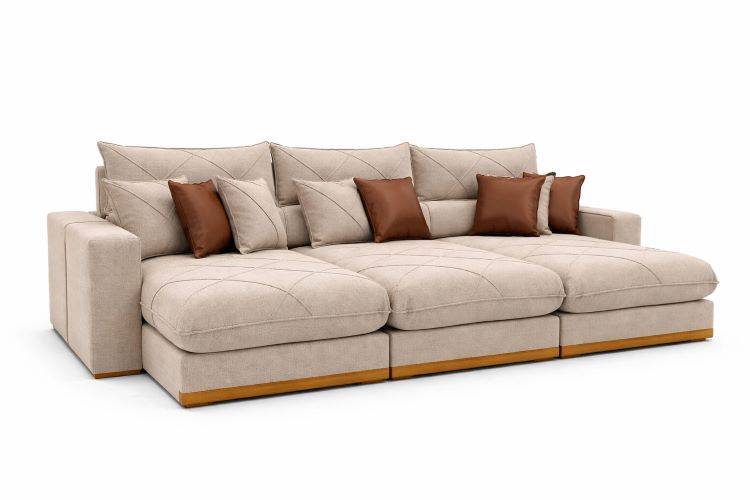 Estofado Retratil Reclinavel Geriba Plus 320 3×90 + Braco 25cm Linho Bege 01 Idealle