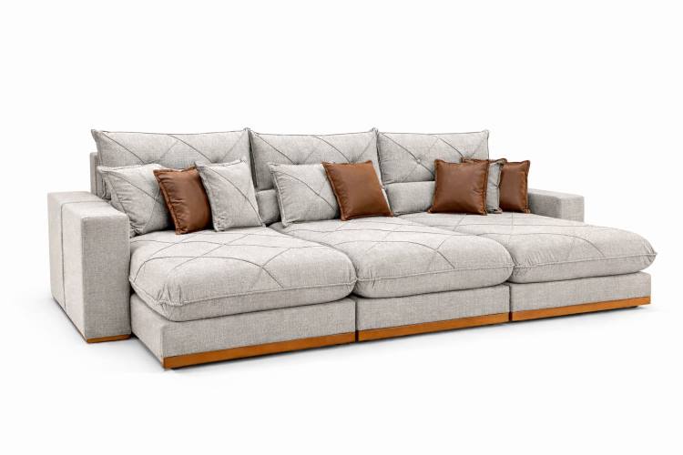Estofado Retratil Reclinavel Geriba Plus 320 3×90 + Braco 25cm Linho Bege 01 Idealle