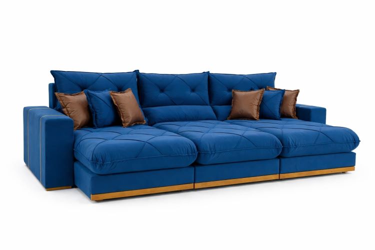 Estofado Retratil Reclinavel Geriba Plus 320 3×90 + Braco 25cm Veludo Inca Azul Idealle