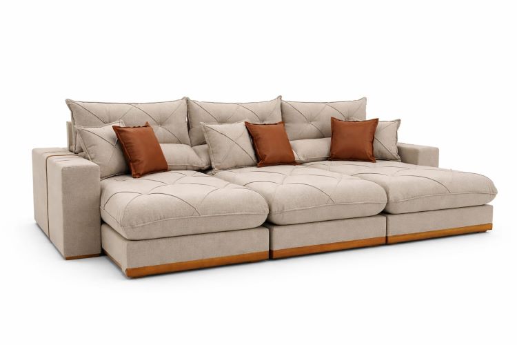 Estofado Retratil Reclinavel Geriba Plus 320 3×90 + Braco 25cm Veludo Bege Claro 02 Idealle