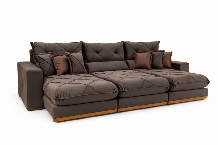 Estofado Retratil ?Reclinavel Geriba Plus 320 3×90 + Braco 25cm Veludo Inca Marrom 17 Idealle