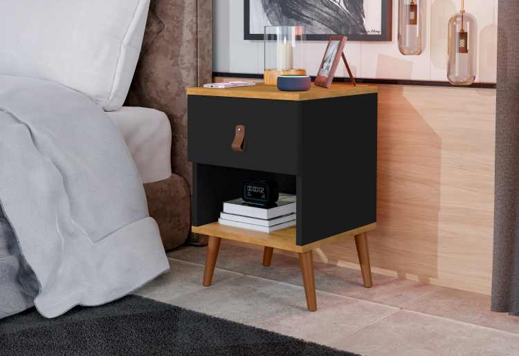 Mesa de Cabeceira Larissa 1G1N Preto/Nature da J&A Moveis
