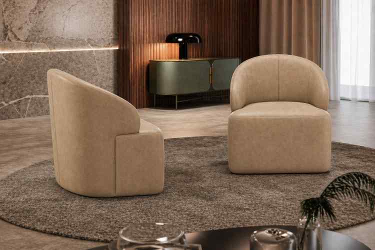Poltrona Decorativa Victoria Ref 02 Veludo Camurça Bege 2608-A Luxury Estofados