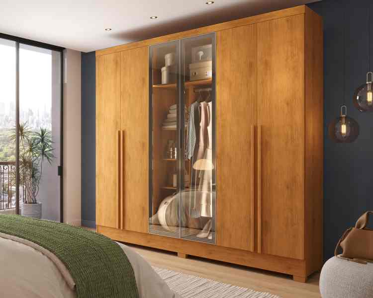 Roupeiro Atenas 6P sendo 4P MDP e 2P Reflecta Nature J&A Moveis