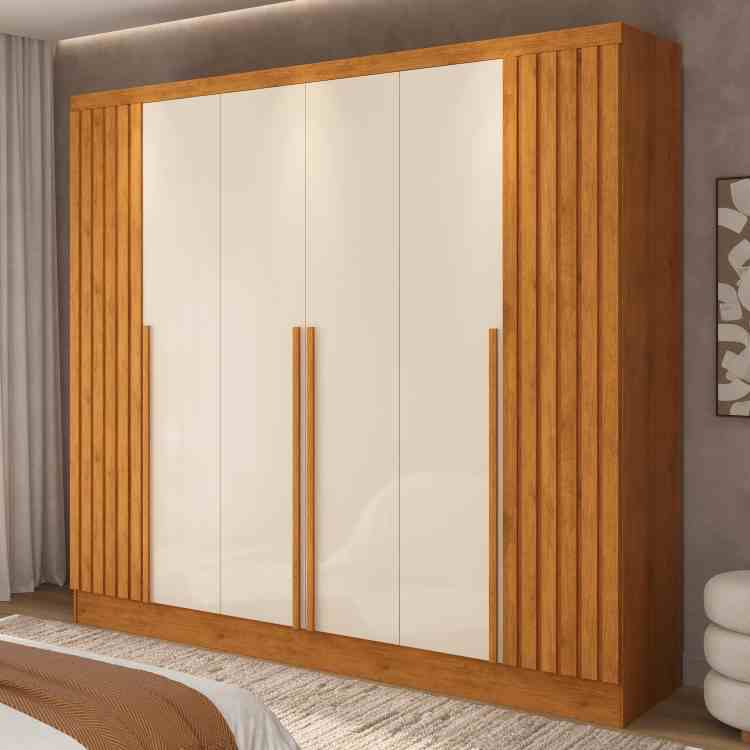 Roupeiro Atenas 6P MDP Nature Ripado/Off White J&A Moveis