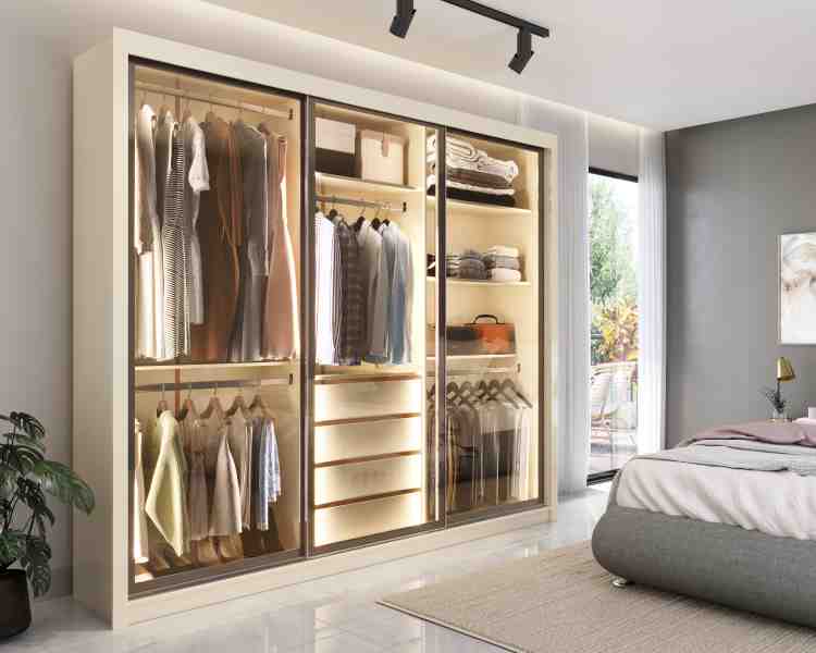 Roupeiro Lady 3P Vidros Reflecta Off White J&A Moveis