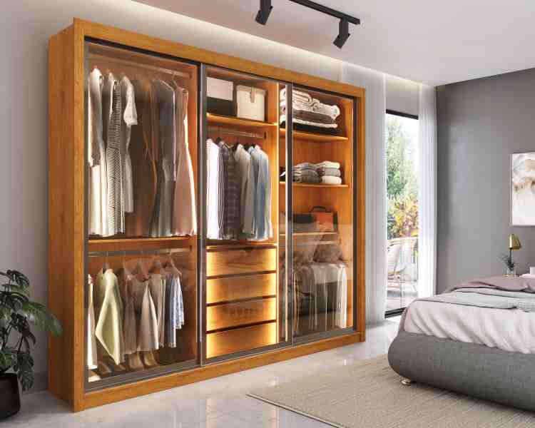 Roupeiro Lady 3P Vidros Reflecta Nature J&A Moveis