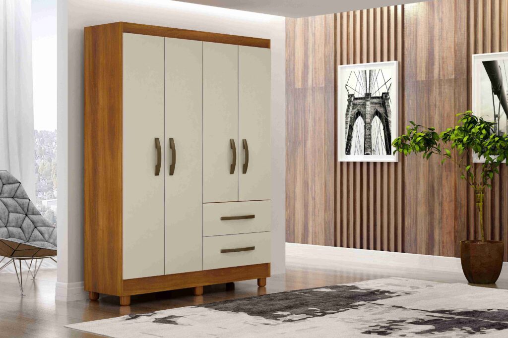 15398.Roupeiro Estrela Premium 4P2G com Pes Jequitiba/Granizo Salleto