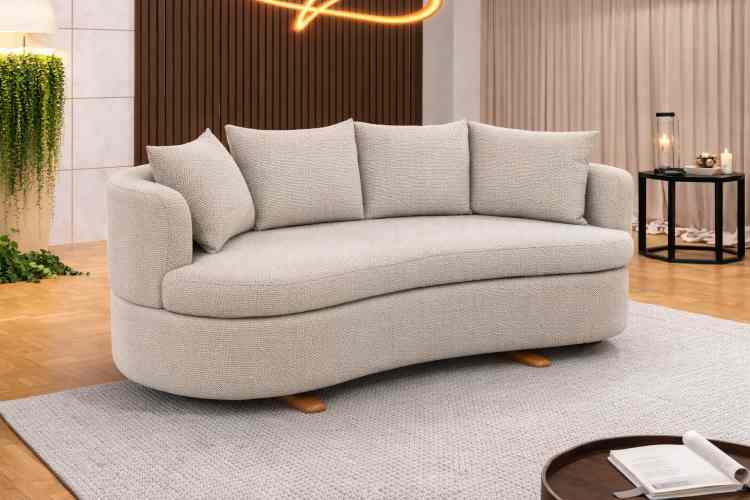 Sofa Living Organic M-204 3 Lugares 2,00m – Tecido Boucle Bege Claro B473 Martins Estofados