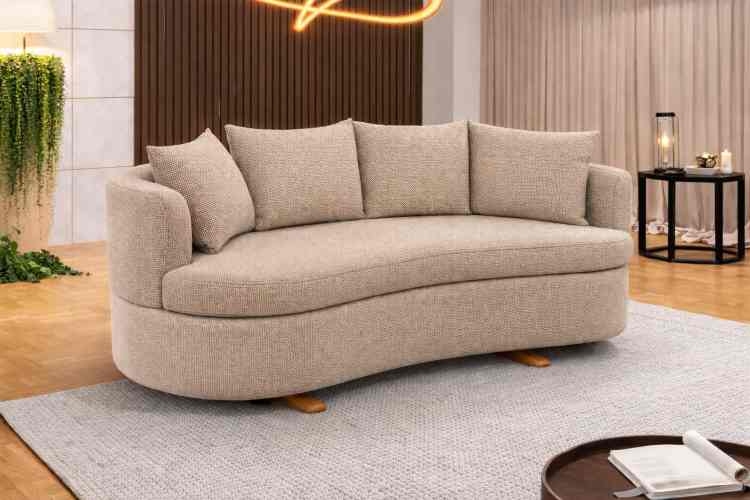 Sofa Living Organic M-204 3 Lugares 2,00m – Tecido Boucle Côr Bege B474 Martins Estofados