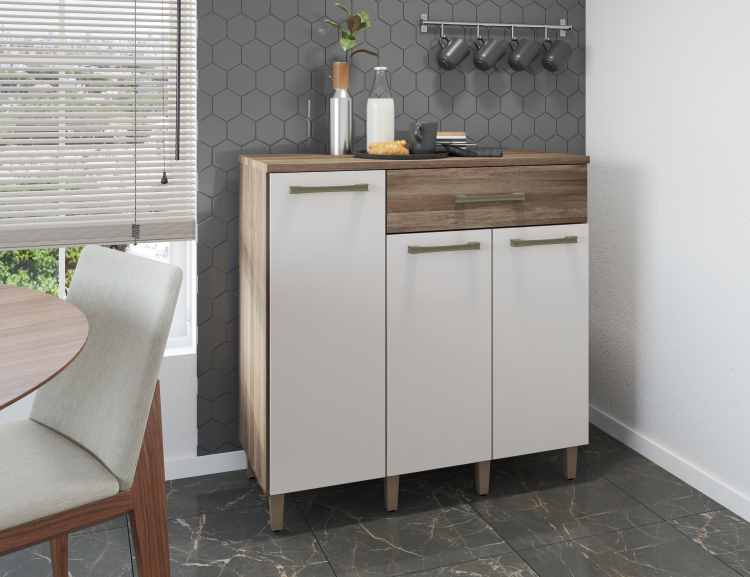 143.48-Balcao Paris Pop 90×39 3P1G com Tampo Naturale/Off White Moveis Parana