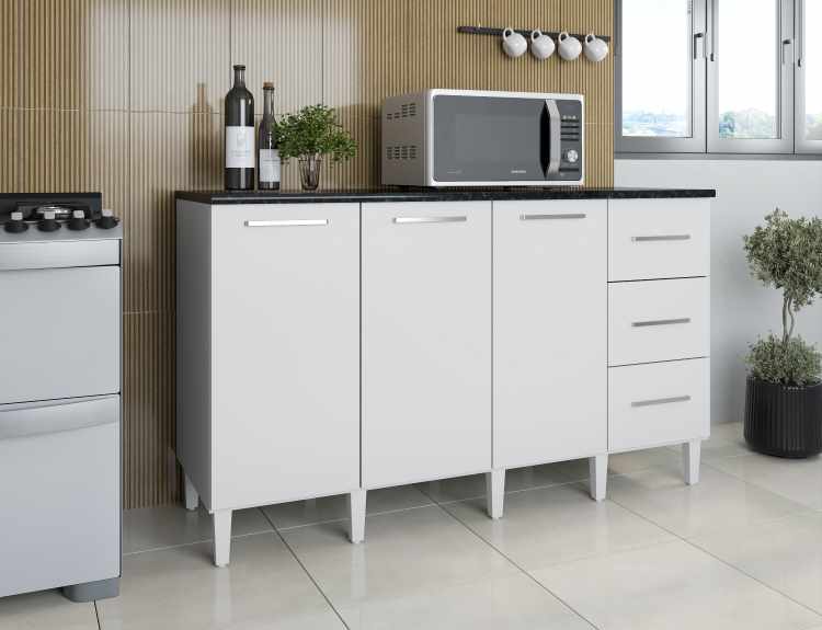 1614.2-Balcao Clara Pop 160 Plus 3P3G sem Tampo Branco Moveis Parana