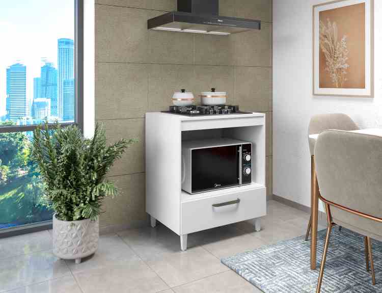2484.2-Balcao CookTop Jade 4 Bocas 1N1G Branco Moveis Parana