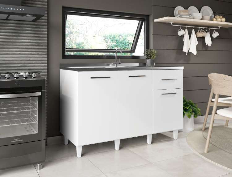 1142.2-Balcao Larissa Pop 120 Plus 2P2G sem Tampo Branco Moveis Parana