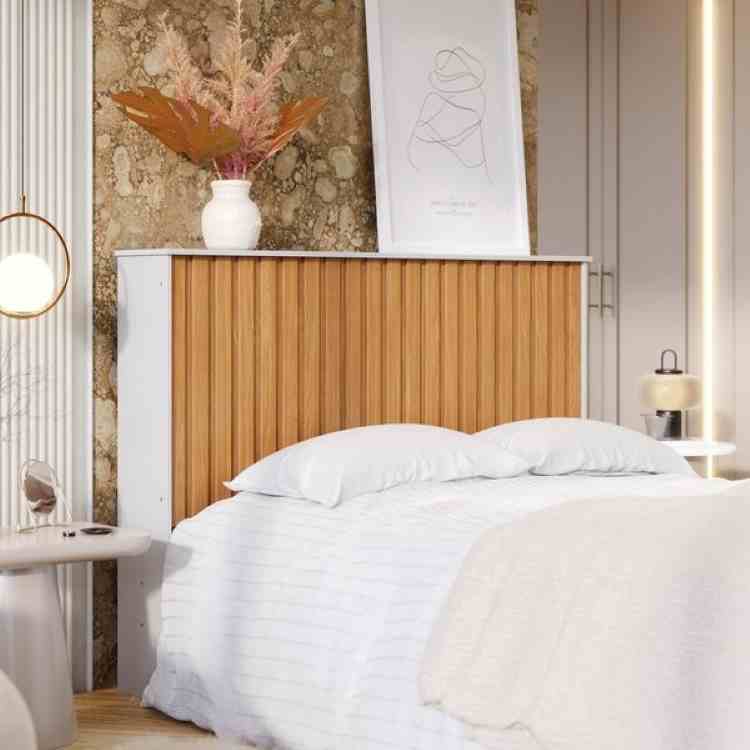 Cabeceira Queen Detroit 160 Off White/Nature Tebarrot