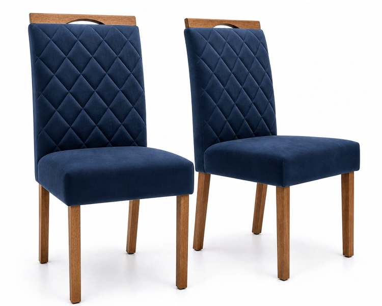 Kit com 2 Cadeiras Sofia Veludo Inca Azul 24 Ouro Decor