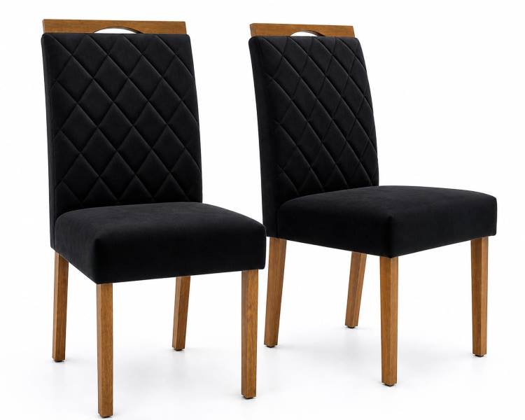 Kit com 2 Cadeiras Sofia Veludo Inca Preto 13 Ouro Decor