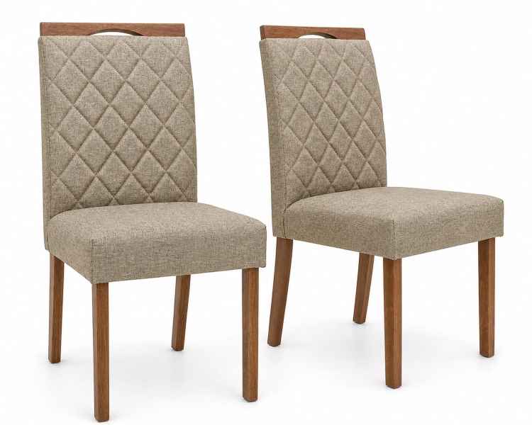 Kit com 2 Cadeiras Sofia Linho Caqui 02 Ouro Decor
