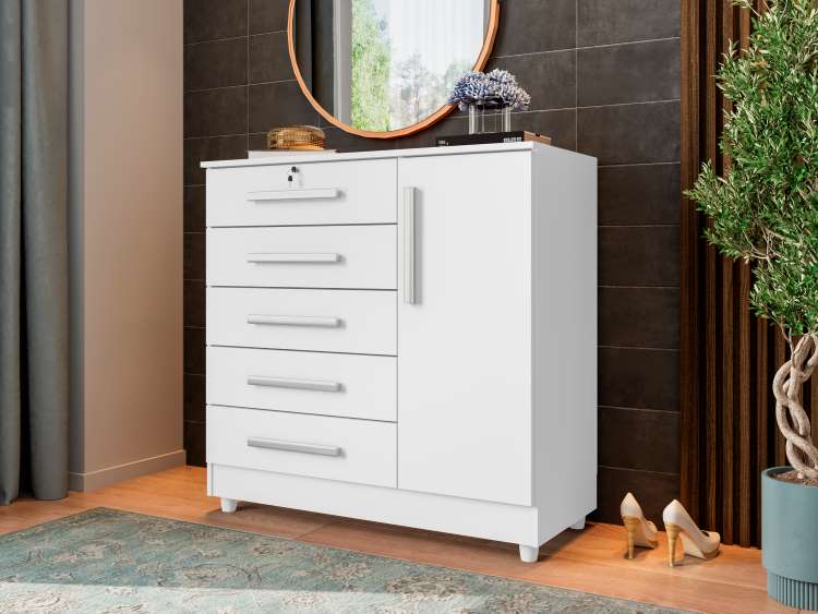 130-Comoda Vitoria Plus 5G1P Branco Brilho Rud Rack