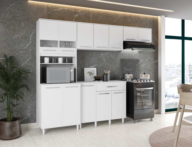 2204.2-Cozinha Compacta Vitoria Pop Plus 12P1G Branco Moveis Paraná