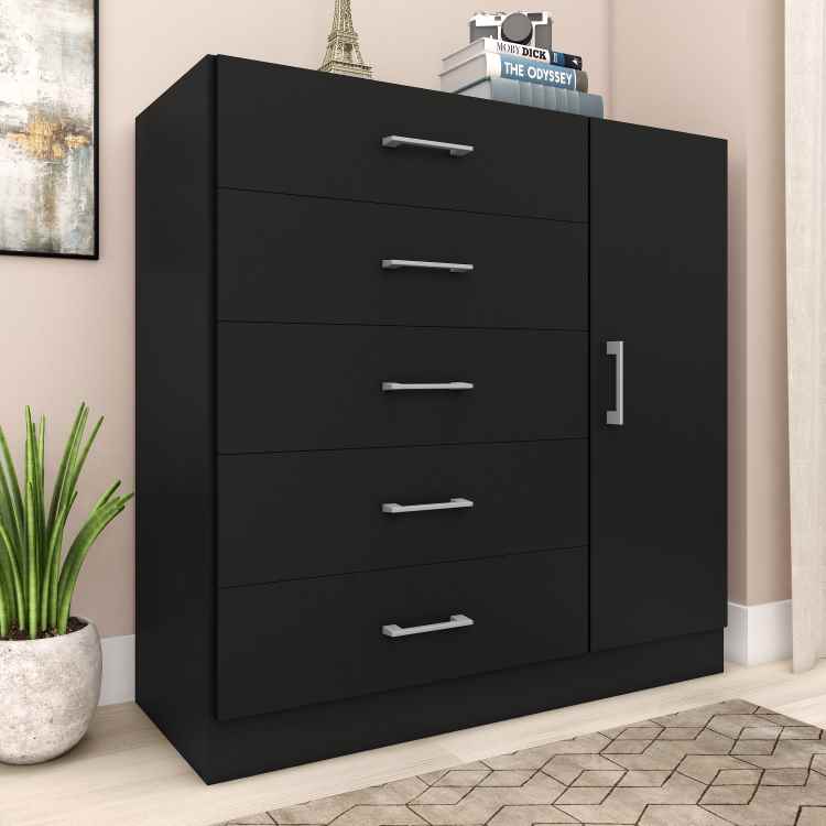 CO901.Comoda Miami 5G1P Preto Fellicci