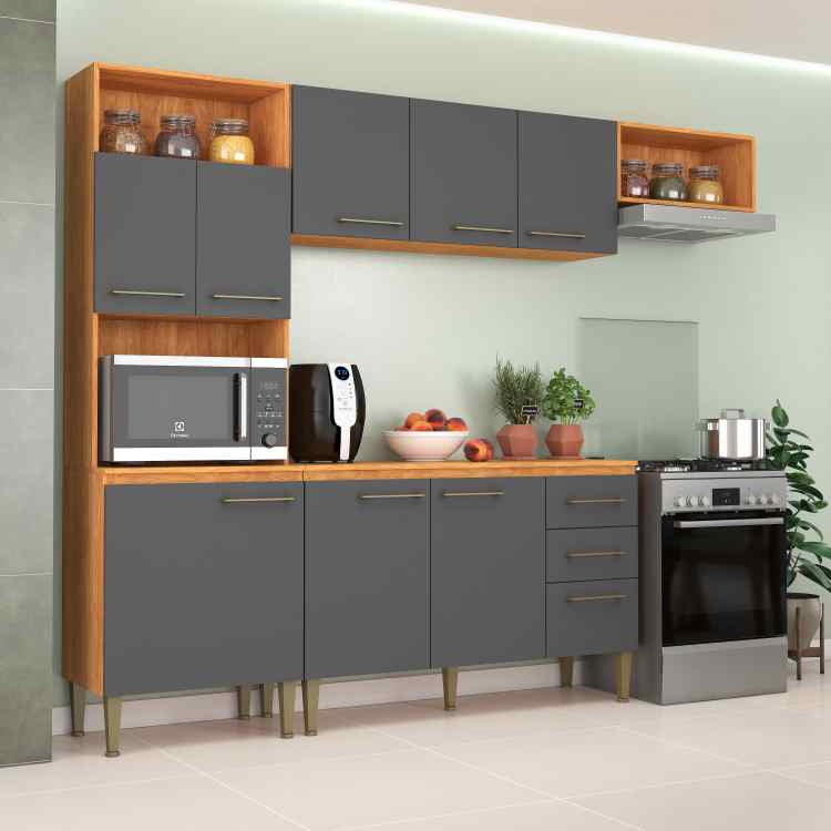 CL16.Cozinha Compacta Malu 9P2G Cinamomo/Grafite Fellicci