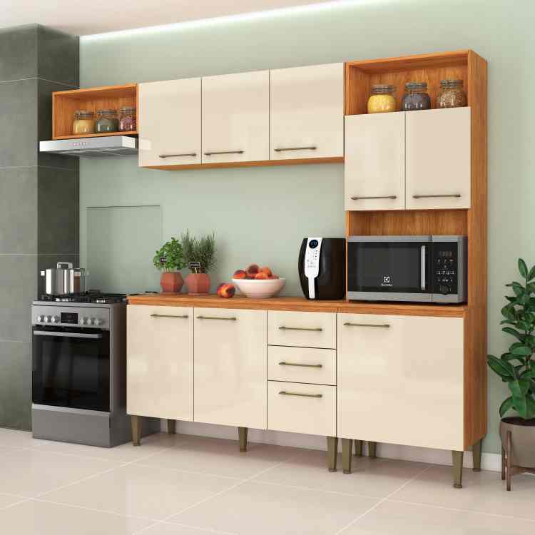 CL16.Cozinha Compacta Malu 9P2G Cinamomo/Off White Fellicci