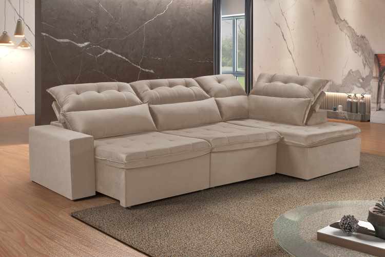 Estofado Retratil Reclinavel Martins M-153 320 3×90 + Chaise + Braço 25cm Veludo Capuccino Martins Estofados