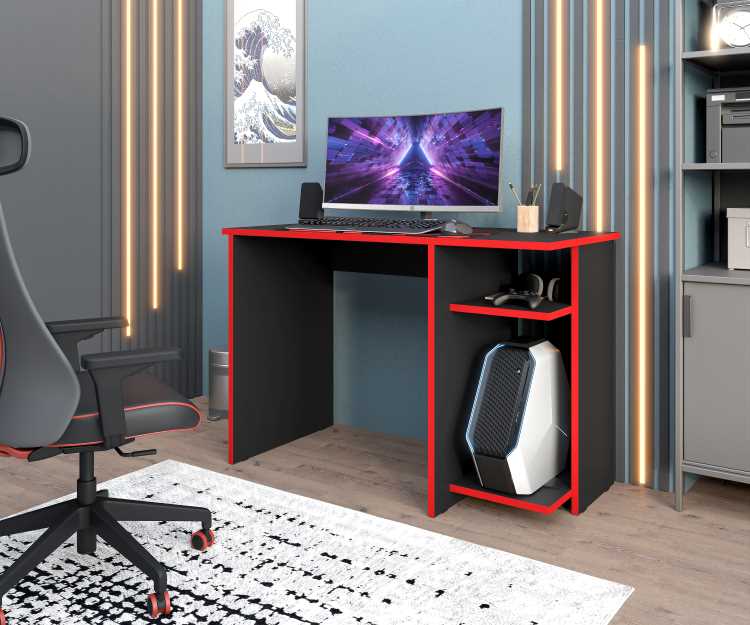 2843.57-Mesa Gamer PR Plus Preto/Vermelho Moveis Parana