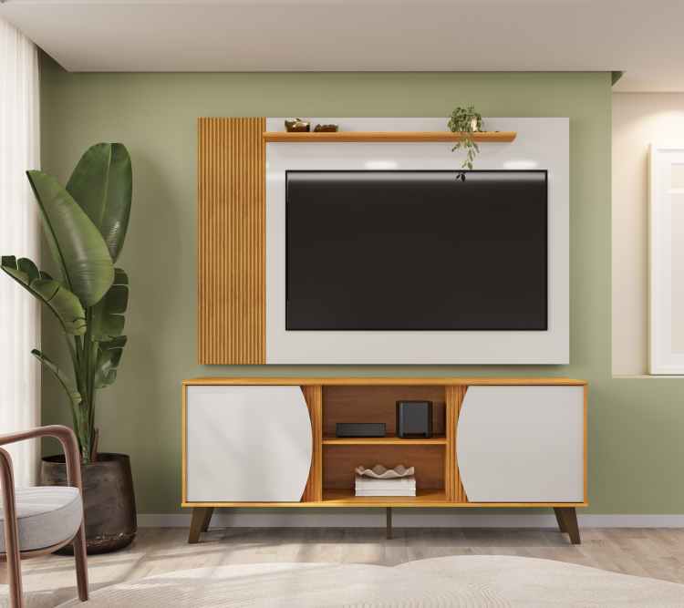 Conjunto de Rack com Painel Domo 160 Cedro/Bali DJ Moveis