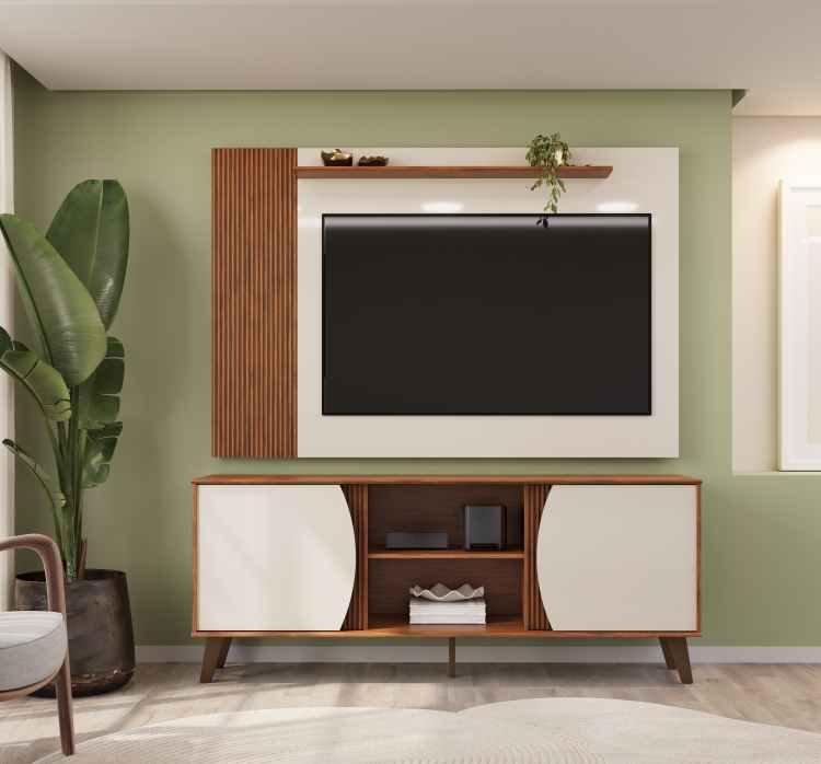 Conjunto de Rack com Painel Domo 160 Freijo/Off White DJ Moveis