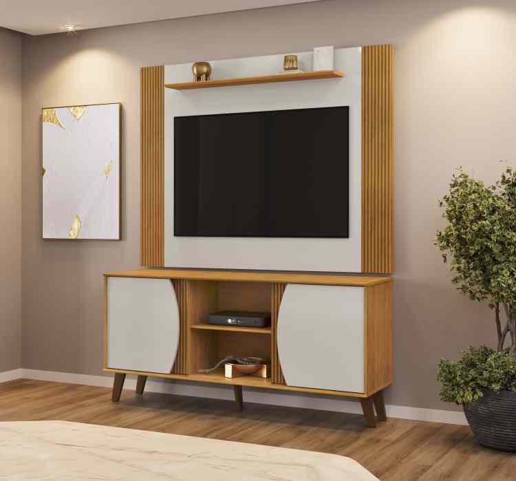 Conjunto de Rack com Painel Domo 136 Cedro/Bali DJ Moveis